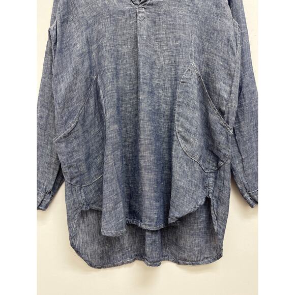 CP Shades Teton Linen Tunic Chambray V-Neck Pockets Lightweight Lagenlook Small - Picture 10 of 14